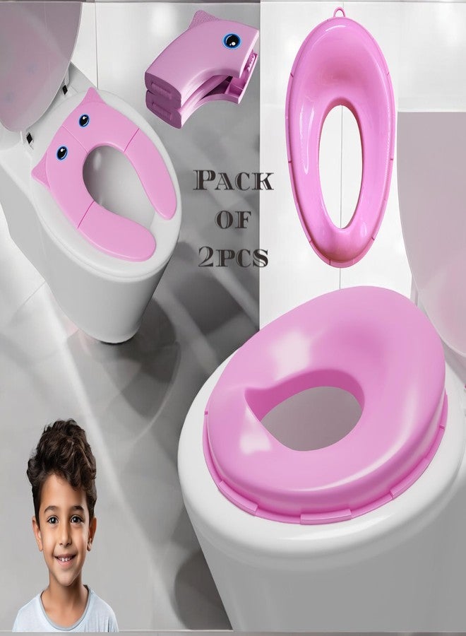 TECHHARK® Baby Potty Training Toilet Seat 2 Pcs Combo for Boys and Girls Kids, Non-Slip with Splash Guard, Fits Round & Oval Toilets, Free Includes Storage Hook (Pink 'n' Pink) - Image 2