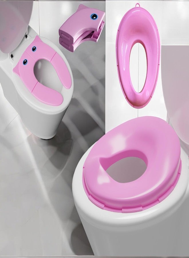 TECHHARK® Baby Potty Training Toilet Seat 2 Pcs Combo for Boys and Girls Kids, Non-Slip with Splash Guard, Fits Round & Oval Toilets, Free Includes Storage Hook (Pink 'n' Pink) - Image 1