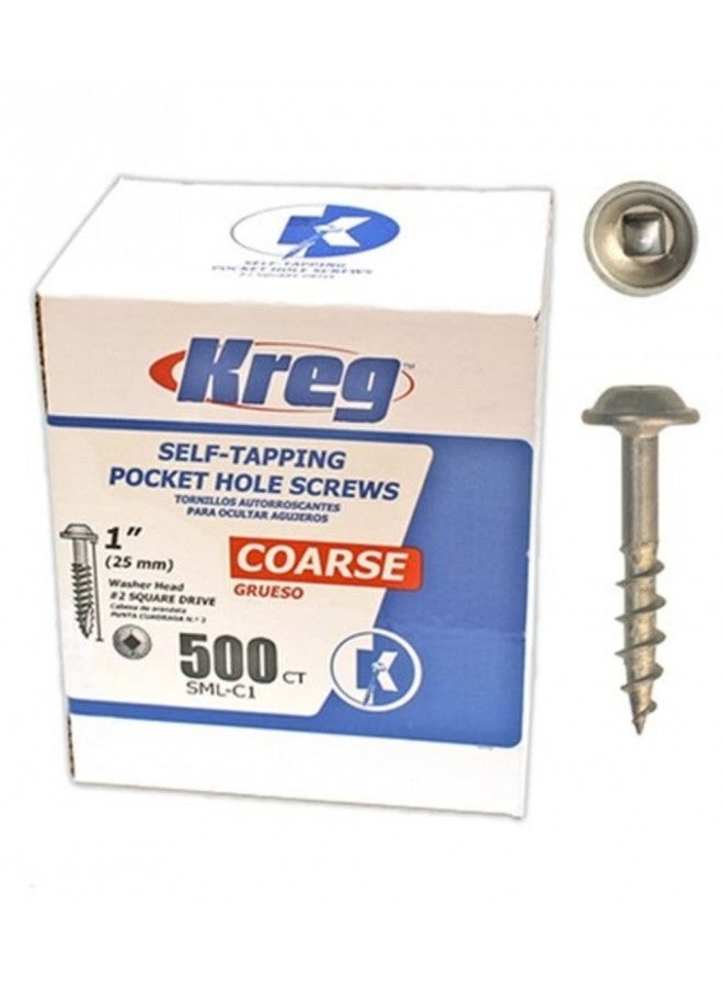 Kreg SML-C1-500 Zinc Pocket Screws, 1 Inch #8 Coarse Thread, Maxi-Loc Head (500 Count) - Image 1
