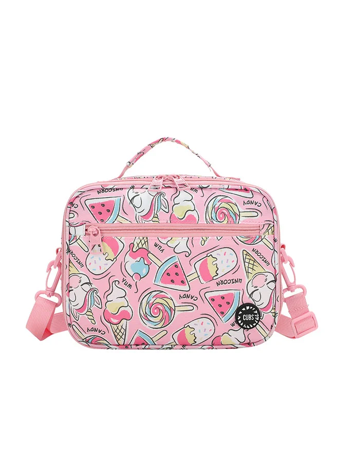 CUBS Candy Print Waterproof lunch bag with removable shoulder strap carrying your favorite meals to school, work or while traveling