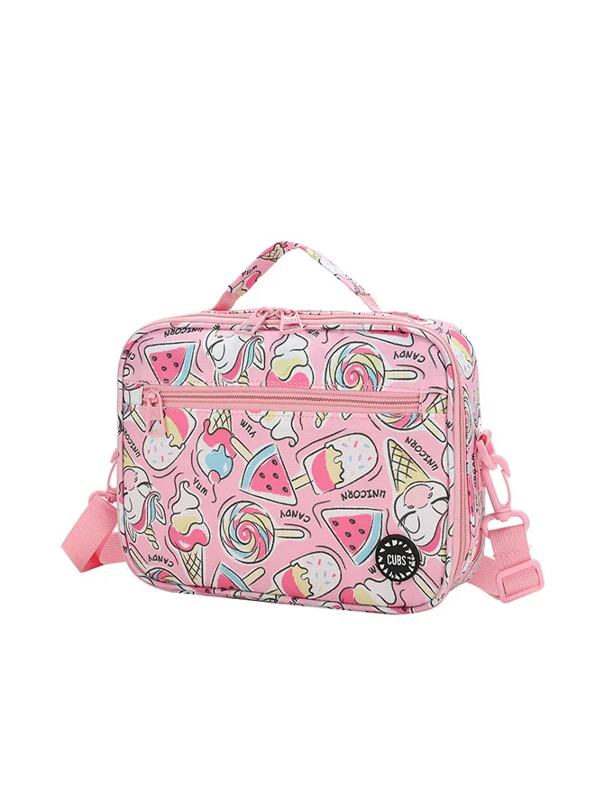 CUBS Candy Print Waterproof lunch bag with removable shoulder strap carrying your favorite meals to school, work or while traveling