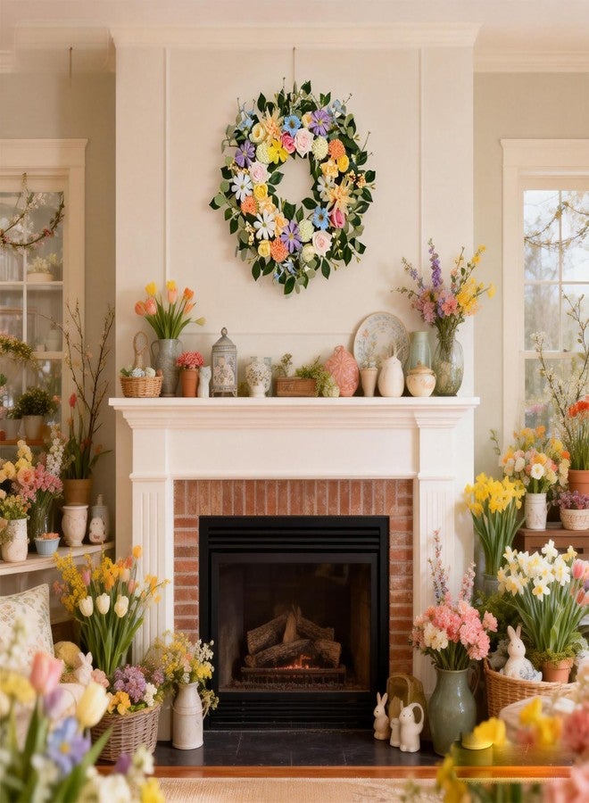 CIR OASES Spring Wreaths for Front Door,Summer Wreath with Rose and Dahlia Flowers,24 Inch Floral Door Wreath for All Seasons Outside Outdoor Indoor Wall Wedding Holiday Home Farmhouse Decor - Image 5
