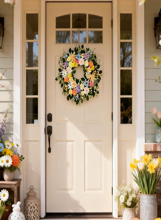 CIR OASES Spring Wreaths for Front Door,Summer Wreath with Rose and Dahlia Flowers,24 Inch Floral Door Wreath for All Seasons Outside Outdoor Indoor Wall Wedding Holiday Home Farmhouse Decor - Image 4