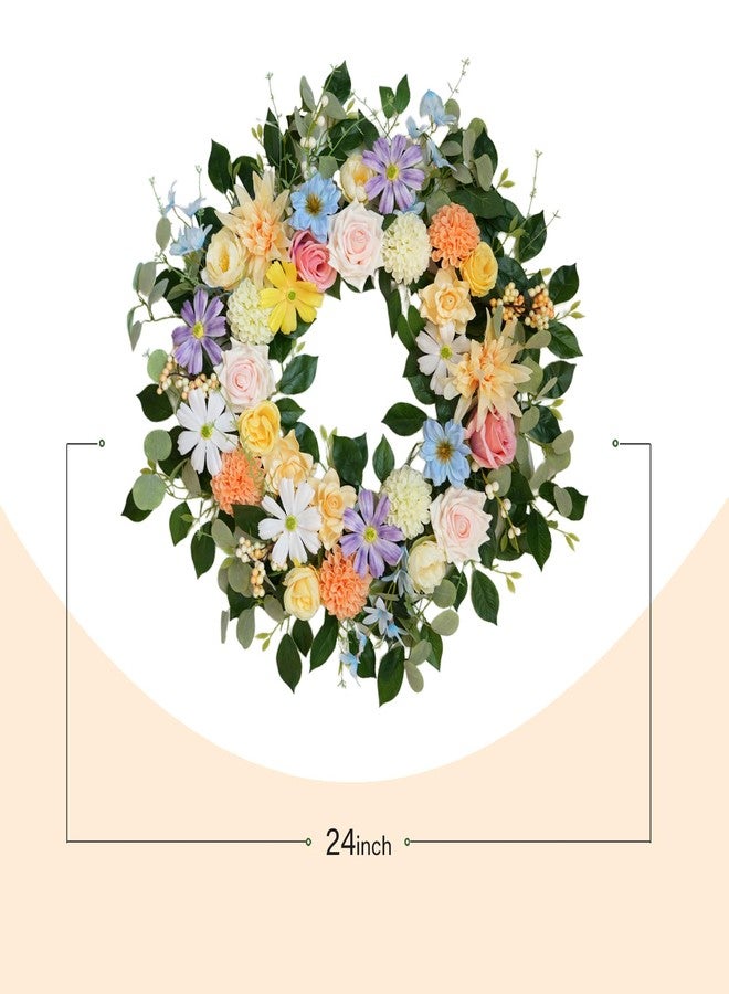 CIR OASES Spring Wreaths for Front Door,Summer Wreath with Rose and Dahlia Flowers,24 Inch Floral Door Wreath for All Seasons Outside Outdoor Indoor Wall Wedding Holiday Home Farmhouse Decor - Image 3