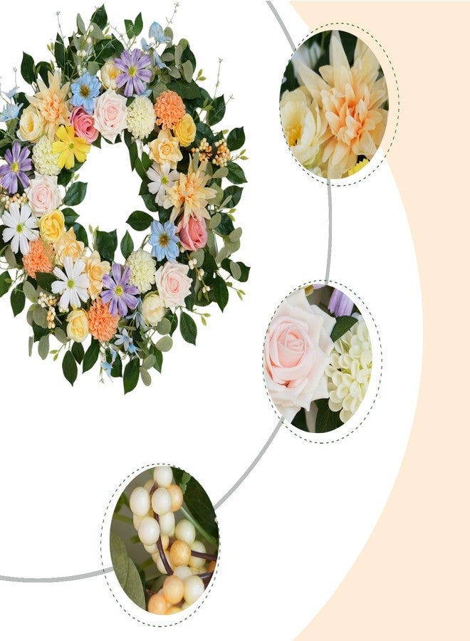 CIR OASES Spring Wreaths for Front Door,Summer Wreath with Rose and Dahlia Flowers,24 Inch Floral Door Wreath for All Seasons Outside Outdoor Indoor Wall Wedding Holiday Home Farmhouse Decor - Image 2