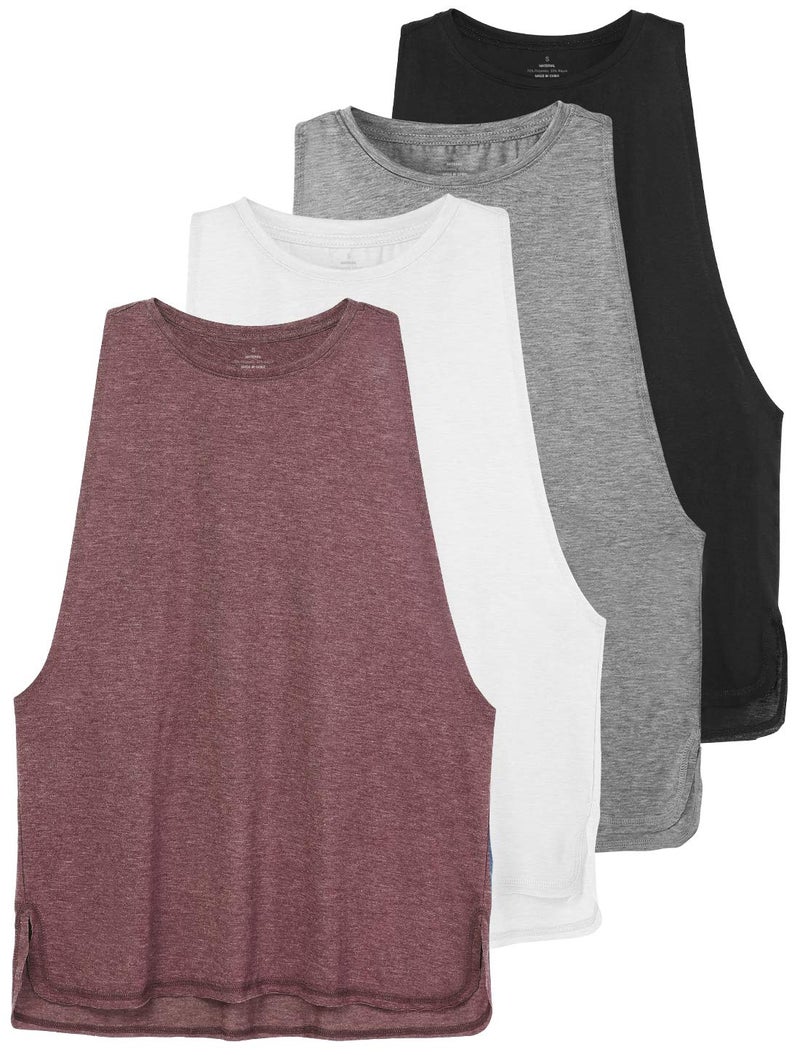 Cosy Pyro Workout Tank Tops for Women Lightweight Running Tanks Basic Gym Tops Sleeveless Athletic Yoga Shirts-4 Pack Black/Light Gray/White/Wine S - Image 1
