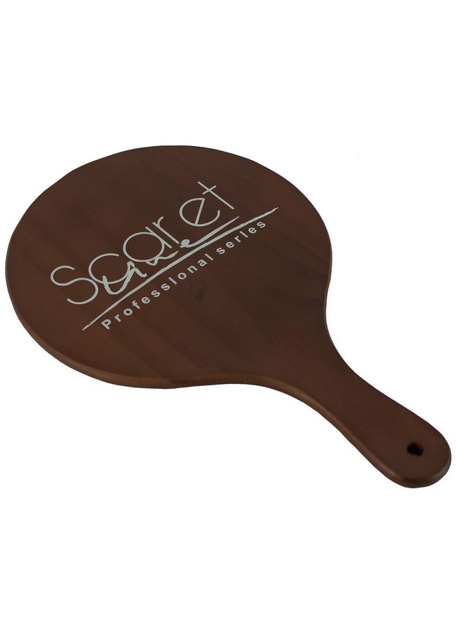 سكارليت لاين مرآة مكياج خشبية كبيرة مستديرة الشكل من سلسلة سكارليت لاين بروفيشنال مع مقبض خشبي للنساء والرجال، لون بني غامق، 39.5×22.5×1.5 سم - Image 2