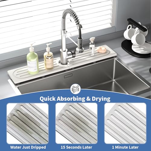 Lyxel Faucet Mat for Kitchen Sink, Water Absorbent Kitchen Faucet Mat, Durable Sink Splash Guard with Raised Feet, Diatomite Fast Drying Kitchen Sink Faucet Mat, Bathroom Stone Drying Tray for Counter - Image 5