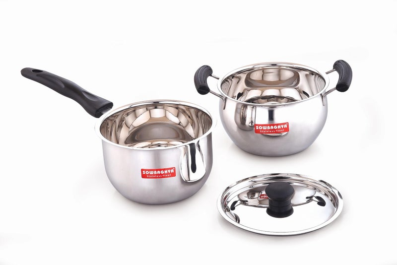 Sowbaghya Stainless Steel 3Pcs Ultima Gift Set - ISS25 (Sauce pan and Dutch Oven with Lid) 1500ml - Image 2