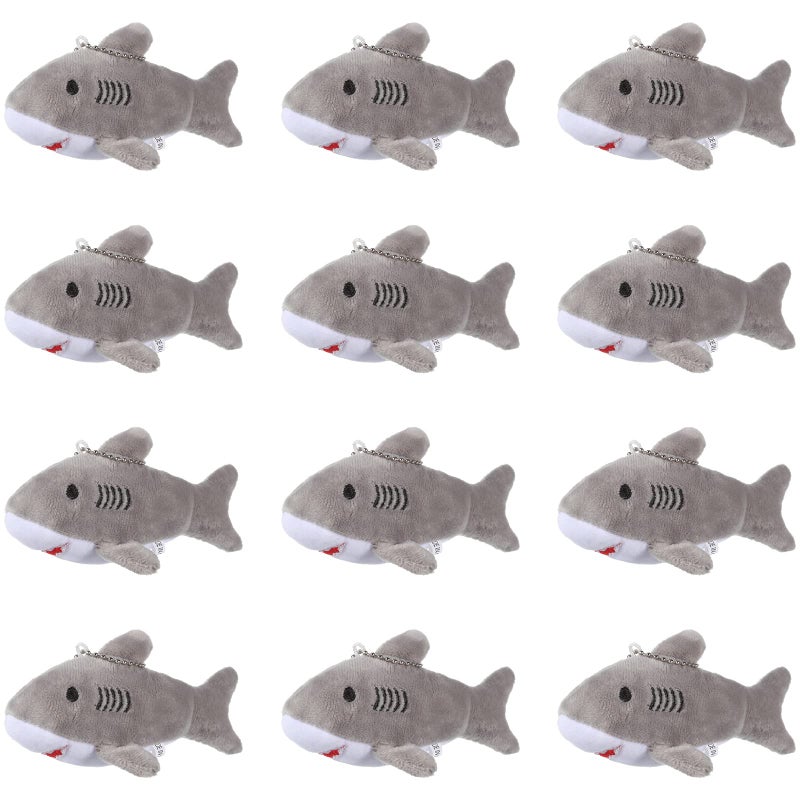 Chalyna Mini Shark Stuffed Animal Plush Small Shark Keychain Bulk Soft Toys Ocean Animal Party Favors Summer Kids Toys for Childrens Day Birthday Baby Shower 47 InchNo LightGray - Image 3