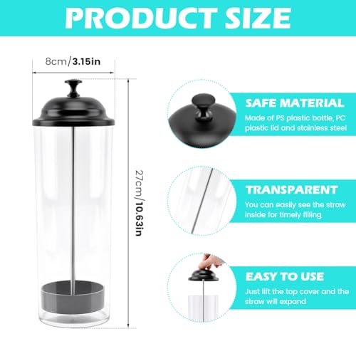 QKDS Straw Dispenser with Stainless Steel Lid, Holds Straws Up to 8.5 Inches, Black - Image 2