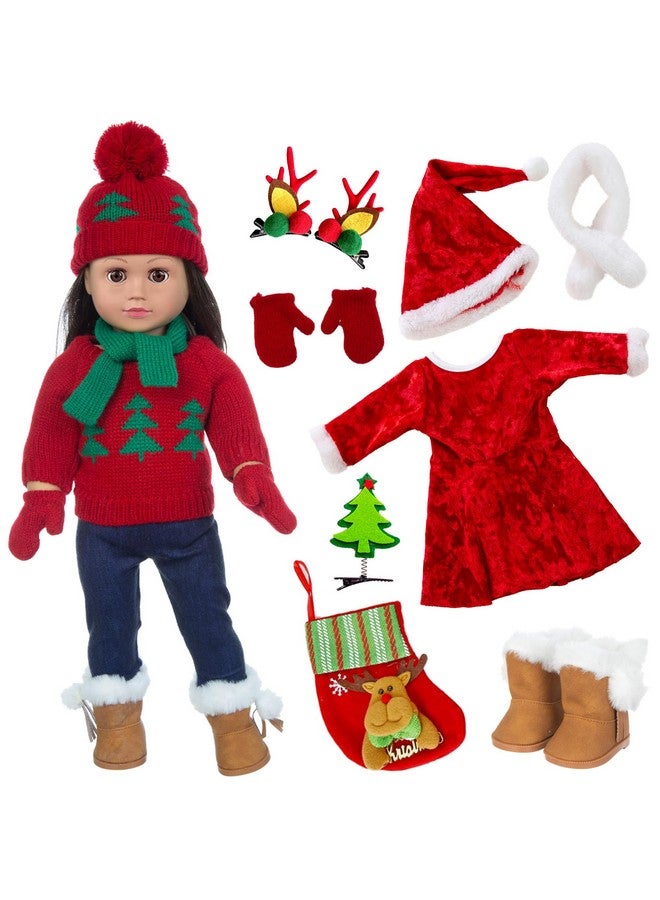 ebuddy Doll Clothes and Accessories Christmas Santa Costume Set Including Xmas Tree Sweater Set for 17 inch Baby Dolls,Most 18 Inch Dolls(No Doll) - Image 1