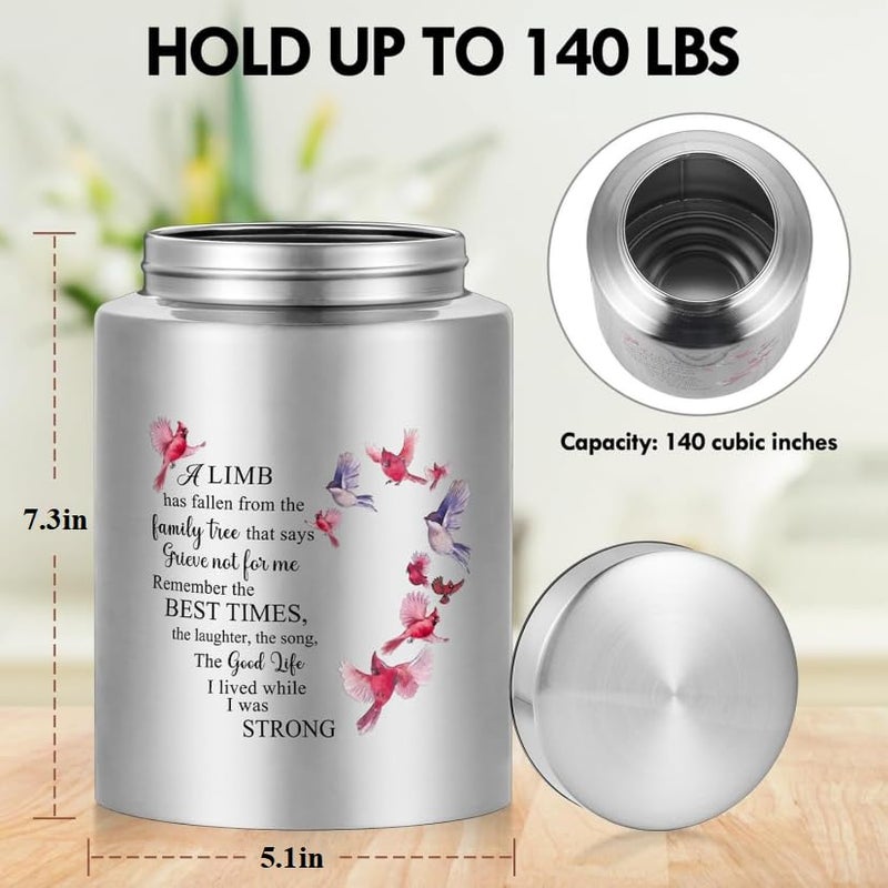 SOITIS Up to 140 lbs Medium Urn for Adult Human Ashes - 7.3 Inch Decorative Stainless Steel Cremation Urn, Big Keepsake Memorial Bird - Image 3