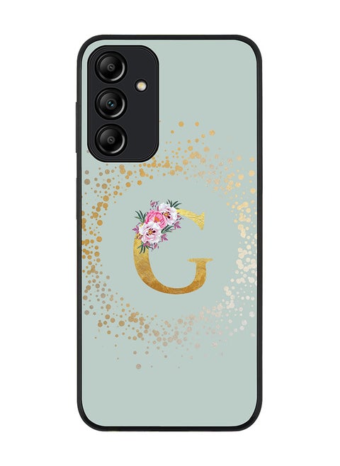 Rugged Black edge case for Samsung Galaxy A15 / A15 5G Case Cover-Custom Monogram Initial Letter Floral Pattern Alphabet-G (Light Grey)
