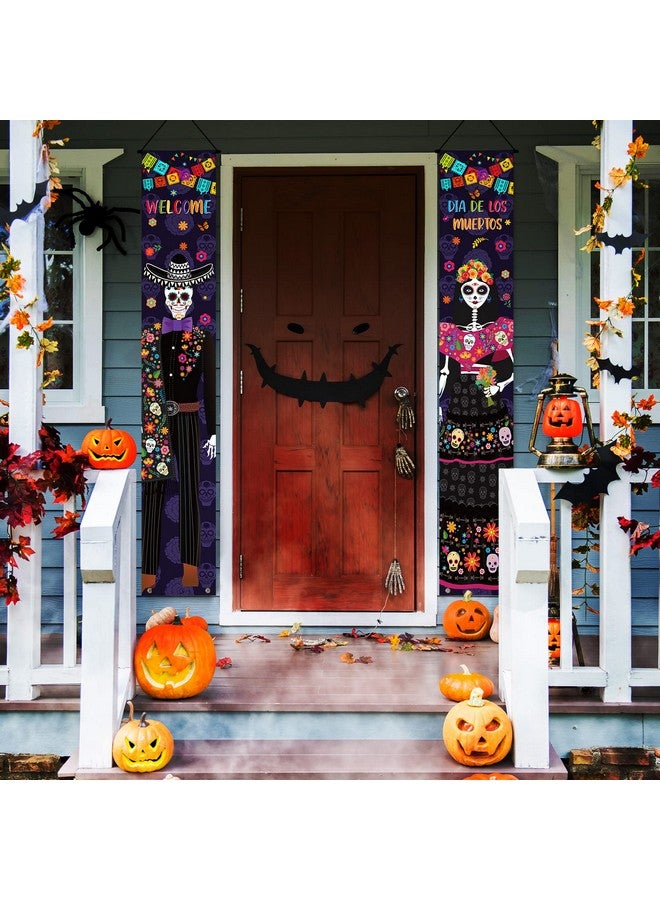 ريميري قطعتان من زينة يوم الموتى لافتة ديا دي لوس مويرتوس للهالوين المكسيكي معلقة يوم الشرفة الميتة، ديكور جدار الباب، لافتة ترحيب للشرفة من أجل ديكور حفلات الهالوين ديا دي لوس مويرتوس - Image 5