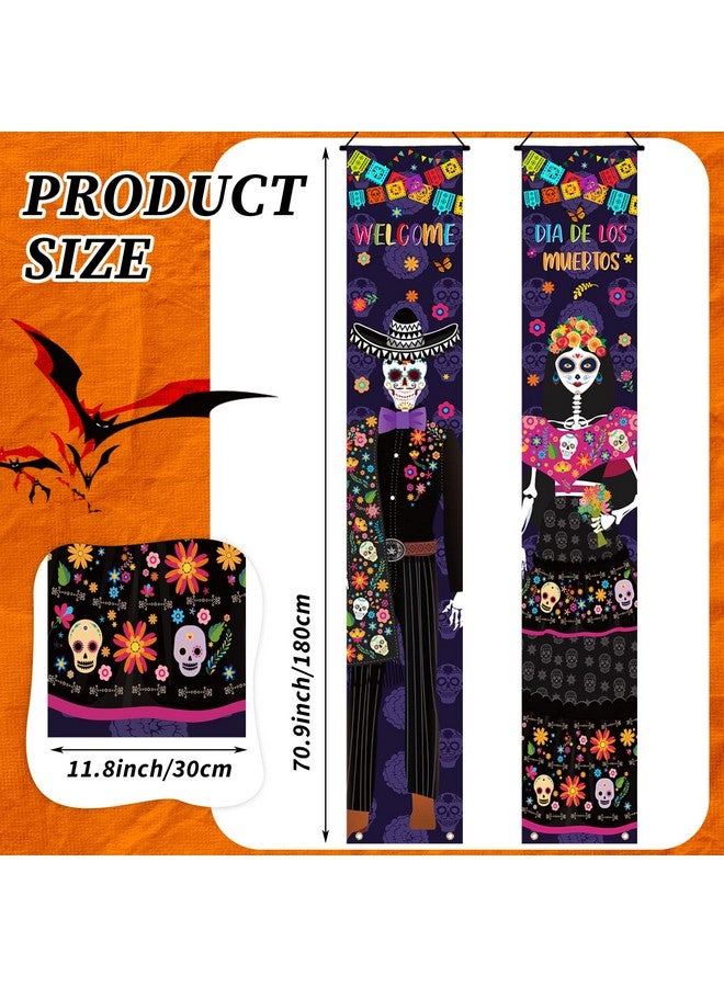 ريميري قطعتان من زينة يوم الموتى لافتة ديا دي لوس مويرتوس للهالوين المكسيكي معلقة يوم الشرفة الميتة، ديكور جدار الباب، لافتة ترحيب للشرفة من أجل ديكور حفلات الهالوين ديا دي لوس مويرتوس - Image 2