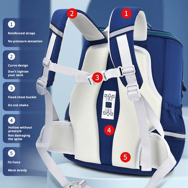 Zhimabao Kids Backpack, Large Capacity, PU, Striped - Image 3