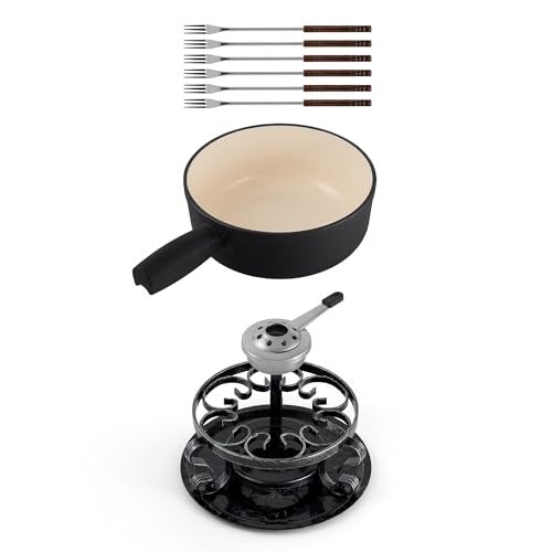 Swissmar Lugano Cast Iron Cheese Fondue Set, 9-Piece, 2 QT / 2 L - Ideal for Melting Cheese, Chocolates, Caramel, & More - Perfect for Kitchen Collection & Gift Giving - Matte Black - Image 1