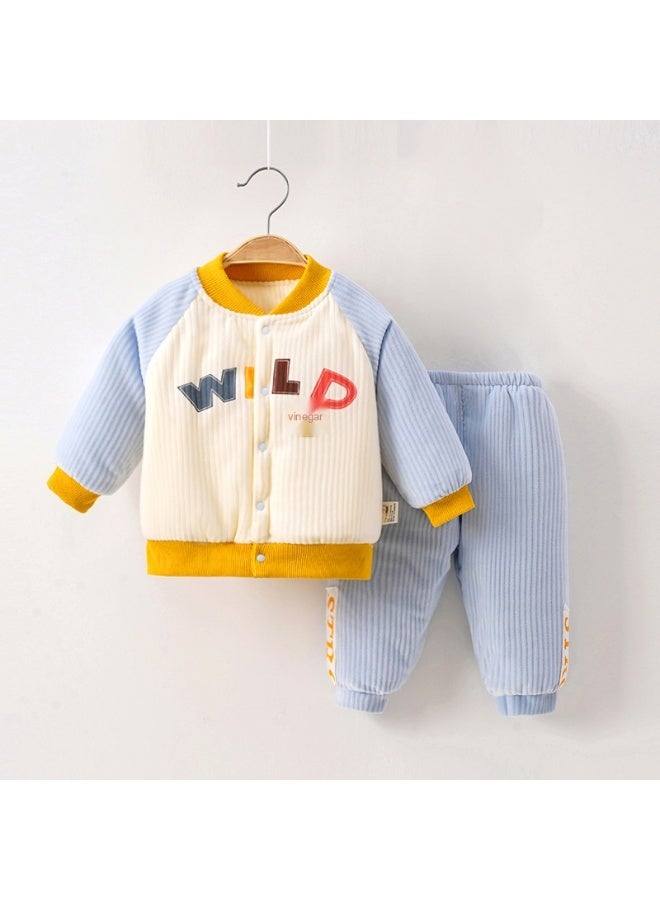 طقم ملابس دافئة للأطفال - جاكيت قطني وسروال قطني ثلاثي الطبقات