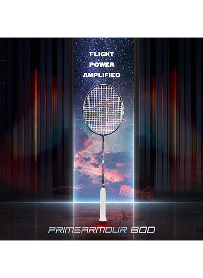 HUNDRED - PRIMEARMOUR 800 Carbon Fibre Strung Badminton Racket with Full Racket Cover  | For Intermediate Players | 84 grams | Maximum String Tension - 32lbs - Image 1