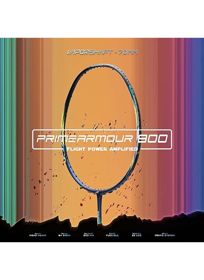 HUNDRED - PRIMEARMOUR 800 Carbon Fibre Strung Badminton Racket with Full Racket Cover  | For Intermediate Players | 84 grams | Maximum String Tension - 32lbs - Image 1