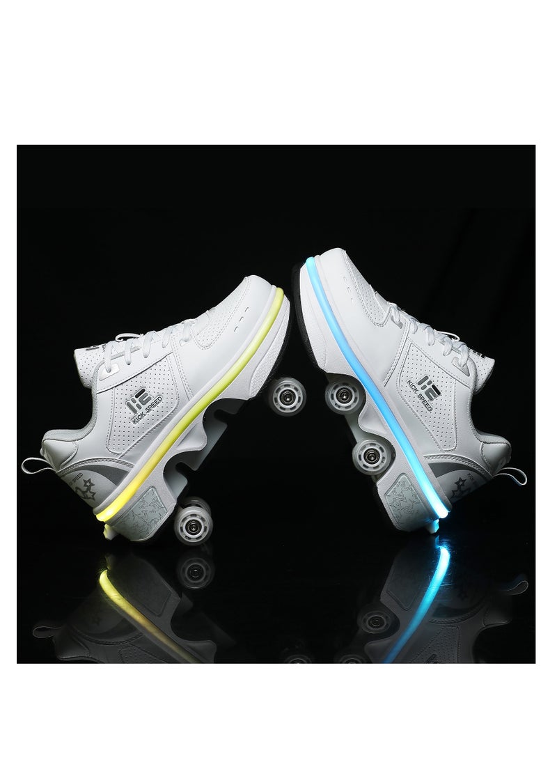 Loquat USB Charging LED Flash Walking Shoes Boys And Girls Children Roller Skates White  - Image 1
