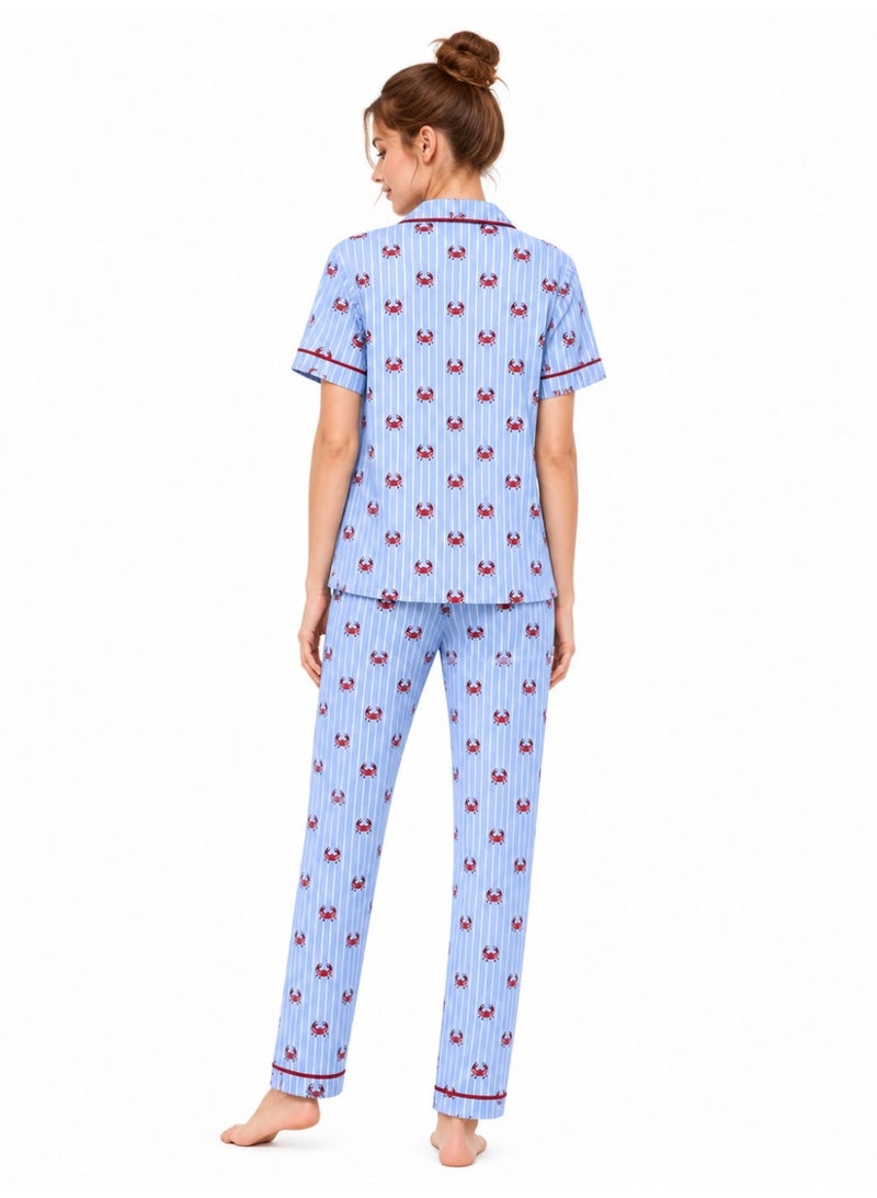 Caesar Women's two-piece pajama set, short sleeves, with buttons down the front. - Image 2