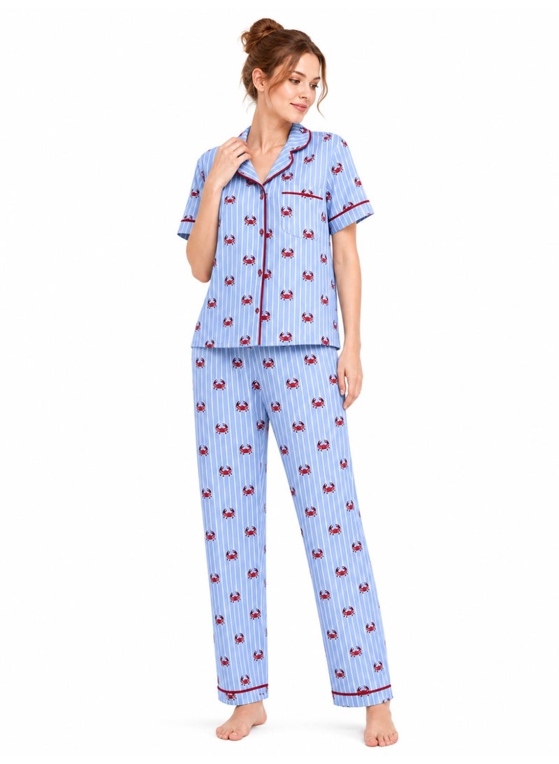 Caesar Women's two-piece pajama set, short sleeves, with buttons down the front. - Image 1