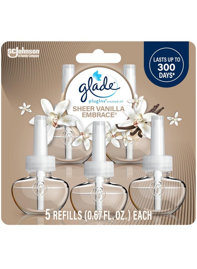 Glade عبوات إعادة تعبئة معطر الهواء من غليد، معطرات برائحة وزيوت أساسية للمنزل والحمام، عطر الفانيليا الشفافة، 3.35 أونصة سائلة، 5 قطع - Image 1