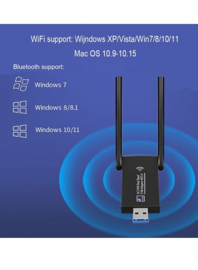ارواق محول واي فاي USB 3.0 مزدوج النطاق 1300Mbps مع بلوتوث 5.0 – 2 في 1 دونجل استقبال لاسلكي، نطاق 2.4GHz و 5GHz عالي السرعة لأجهزة الكمبيوتر واللابتوب - Image 4