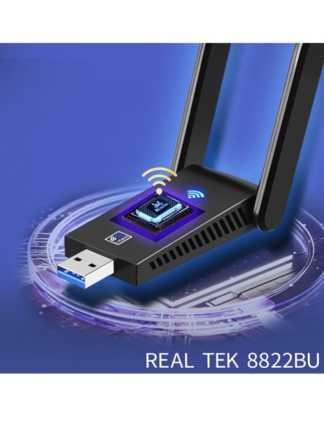 ارواق محول واي فاي USB 3.0 مزدوج النطاق 1300Mbps مع بلوتوث 5.0 – 2 في 1 دونجل استقبال لاسلكي، نطاق 2.4GHz و 5GHz عالي السرعة لأجهزة الكمبيوتر واللابتوب - Image 3