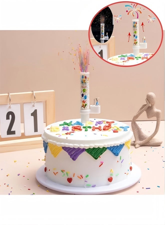 Sugar Sprinkle Popper Cake Topper Candle,Shower Your Cake in Edible Sugar,Funny Baby Kids Children Happy Birthday Candles Set,Party Supplies,Cake Decoration, press to turn music on or off - Image 1