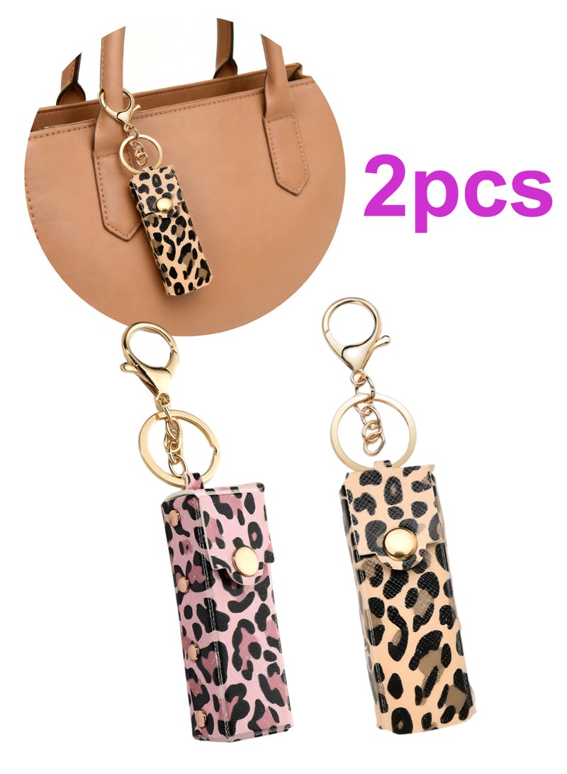 2pcs Spl Leopard Print Lipstick Gloss Case Keychain Chapstick Keychain Holder for Women Lipstick Organizer for Purse - Image 1