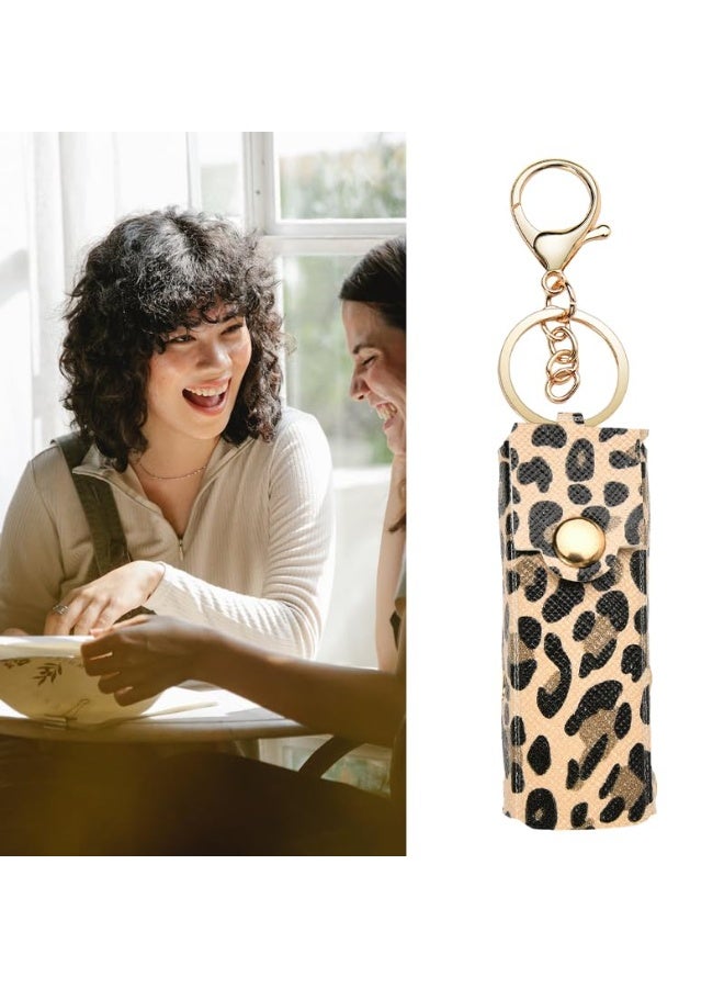 2pcs Spl Leopard Print Lipstick Gloss Case Keychain Chapstick Keychain Holder for Women Lipstick Organizer for Purse - Image 4