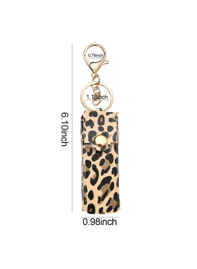 2pcs Spl Leopard Print Lipstick Gloss Case Keychain Chapstick Keychain Holder for Women Lipstick Organizer for Purse - Image 3
