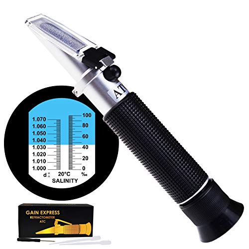 GAIN EXPRESS Gain Express Dual Scale Salinity Refractometer ATC 0-100ppt (0-10%) & 1.000-1.070 Specific Gravity, Portable Meter  - Image 1