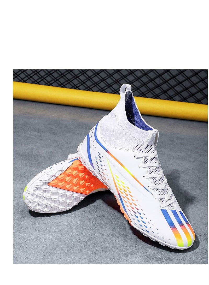 xozgdovg Short spike sneakers TF training shoes Football shoes non-slip (short spike bright white) 45 size - Image 1