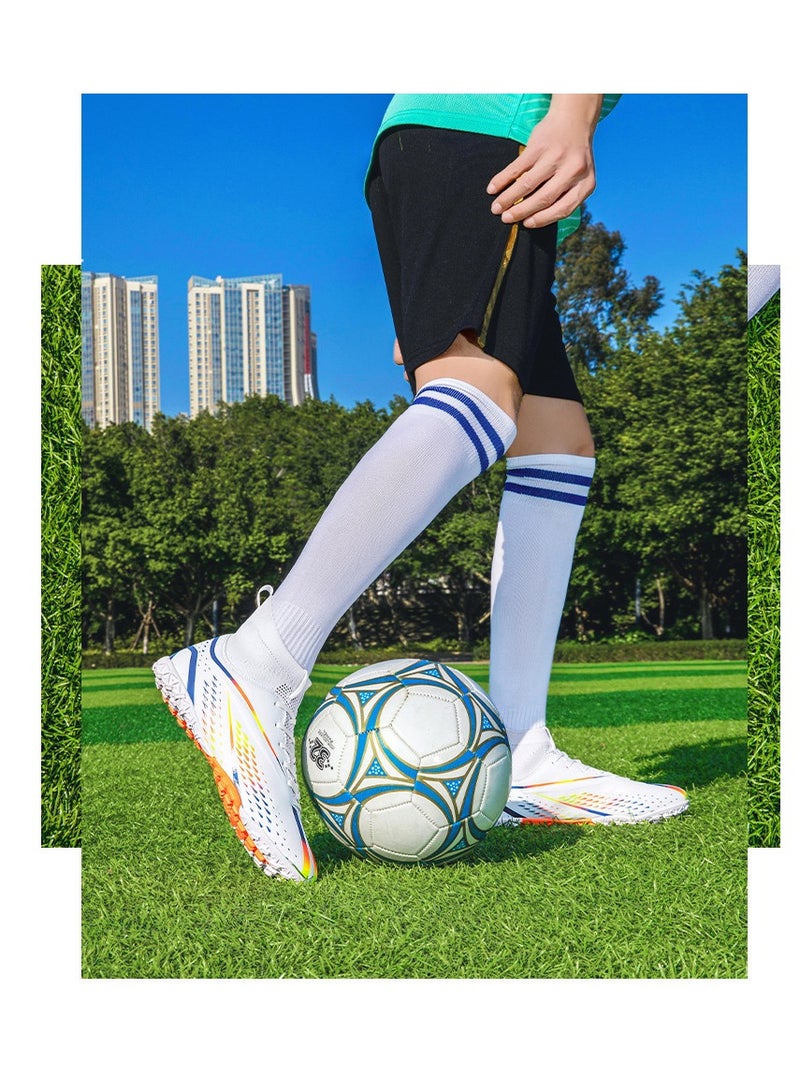 xozgdovg Short spike sneakers TF training shoes Football shoes non-slip (short spike bright white) 45 size - Image 2