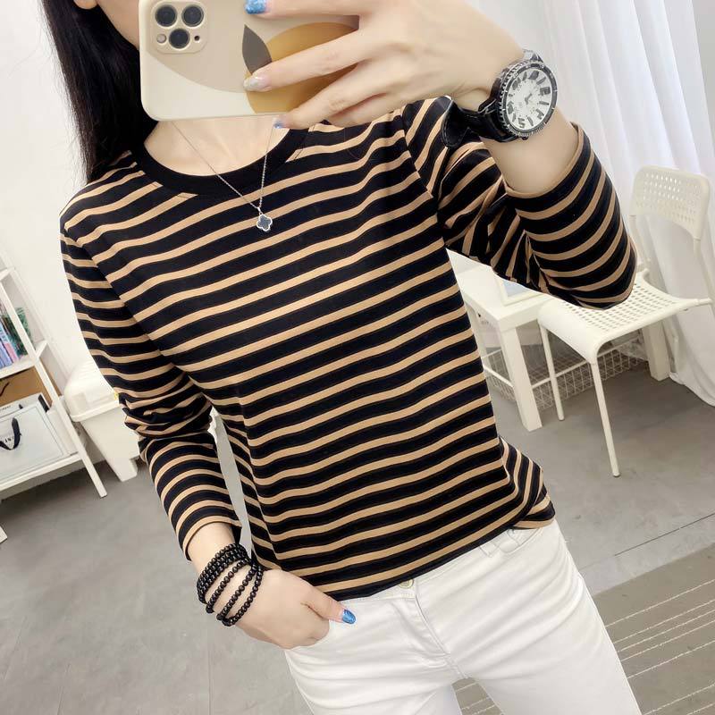 Outer Wearing Long-Sleeved T-Shirt Women'S Loose Plus Size Autumn Clothes Base Shirt Middle-Aged Mother'S Early Autumn Striped Top - Image 4