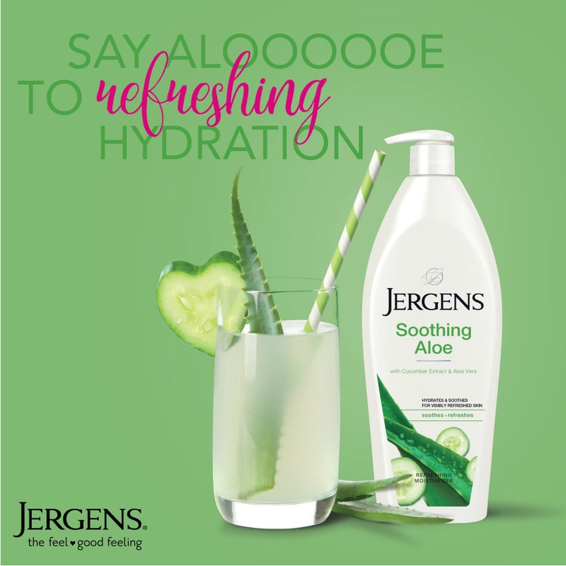 Jergens Soothing Aloe Body Lotion, Aloe Vera Body and Hand Moisturizer, Illuminating Hydralucence Blend, with Cucumber Extract, Dermatologist Tested, 21 Oz - Image 5