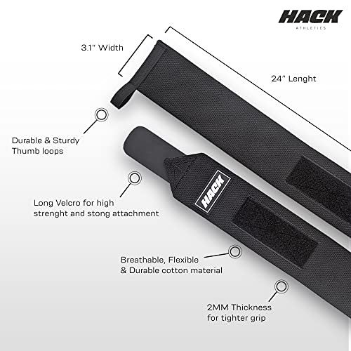 Hack Athletics Professional 24" Flexible Wrist Wraps with Thumb Loops - Wrist Support for Men and Women - Hand Grip Wrist Straps for Weightlifting, Bench Press, Body Building, Strength Training. - Image 2