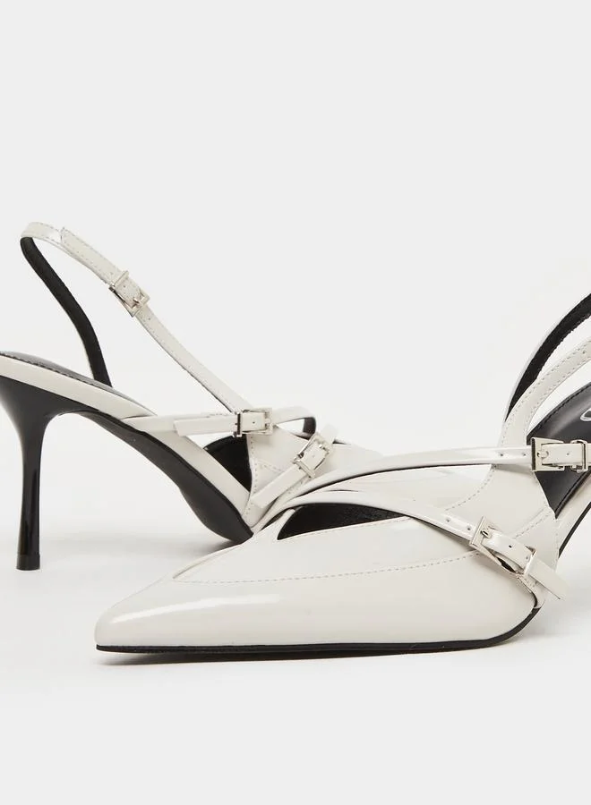 RAID Raid Off White Strappy Buckled High Heel Pumps