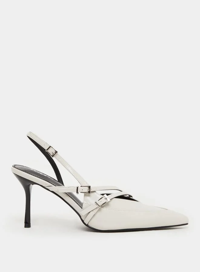 RAID Raid Off White Strappy Buckled High Heel Pumps