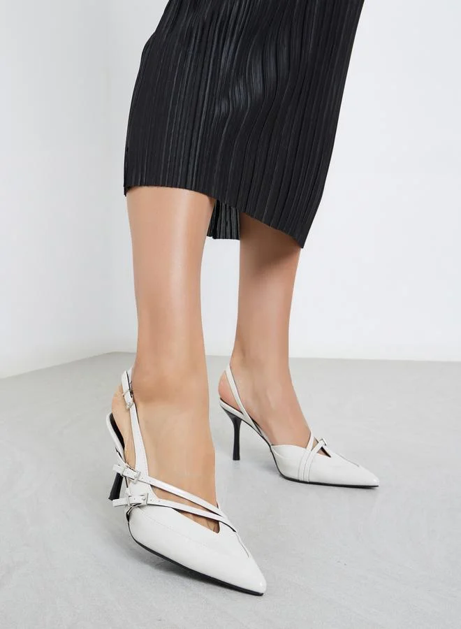 RAID Raid Off White Strappy Buckled High Heel Pumps