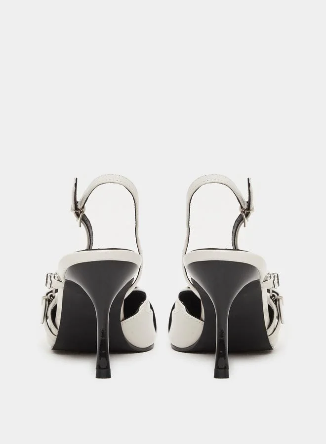 RAID Raid Off White Strappy Buckled High Heel Pumps