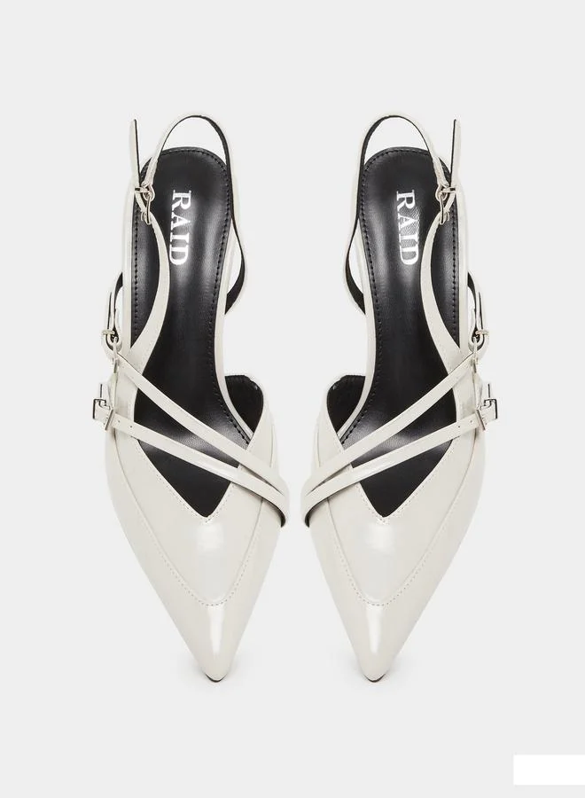 RAID Raid Off White Strappy Buckled High Heel Pumps