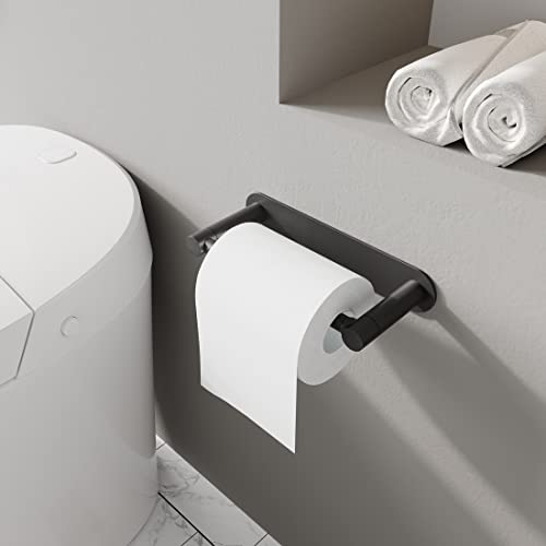 WZRUA Adhesive Toilet Paper Holder Matte Black Double Post Pivoting Bathroom Toilet Tissue Holder Roll Holder Stick On No Drilling Stainless Steel and Zinc Alloy - Image 2