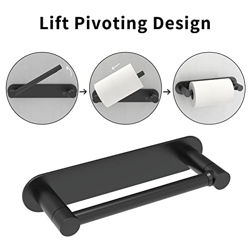 WZRUA Adhesive Toilet Paper Holder Matte Black Double Post Pivoting Bathroom Toilet Tissue Holder Roll Holder Stick On No Drilling Stainless Steel and Zinc Alloy - Image 3