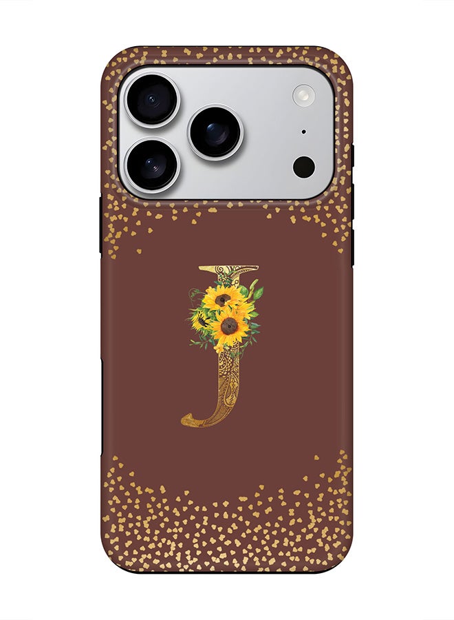 Stylizedd Tough Pro Magnetic Case for iPhone 17 Pro, Dual Layer hybrid PC + TPU Mobile Cover Matte - Custom Floral Monogram - J  (Brown )
