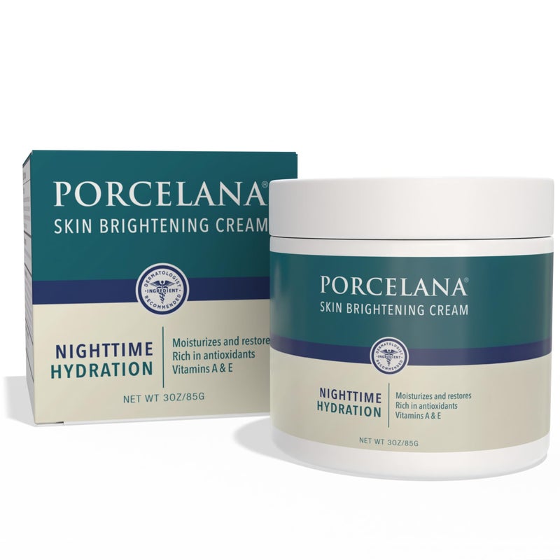 Porcelana كريم ترطيب ليلي من بورسيلانا - صيغة محدثة - يخفف البقع الداكنة ويوحد لون البشرة - للبقع الشمسية أو العمرية، ندبات حب الشباب، الكلف وأي تصبغات أخرى - مرطب مع فيتامينات ومضادات الأكسدة - Image 1